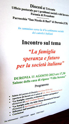 Incontro a Duronia sul tema “La famiglia, speranza e futuro per la società italiana”