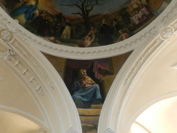 <strong>Sopra San Giovanni evangelista (l’aquila, i sassi): </strong><br />san Randisio (di Pietrabbondante, famiglia Borrello), santo Stefano del lupo (di Carovilli), sant’Amico (di San Pietro Avellana), il  Vescovo Domenico Angelo Scotti.