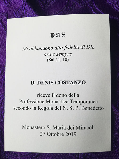 Le foto della Professione Religiosa di Don Denis Costanzo