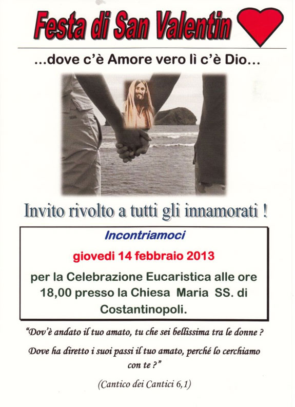 La locandina della Celebrazione Eucaristica in onore di San Valentino ad Agnone