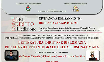 III edizione del Festival del Diritto, il 22 agosto a Civitanova Del Sannio