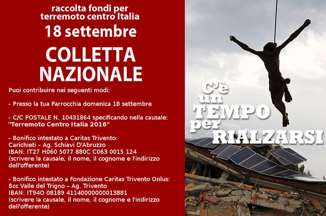 In tutte le chiese della Diocesi di Trivento domenica 18 settembre ci sarà la raccolta delle offerte pro-terremotati
