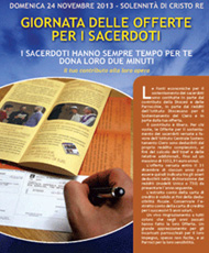 Domenica 24 novembre: Giornata delle offerte per i sacerdoti